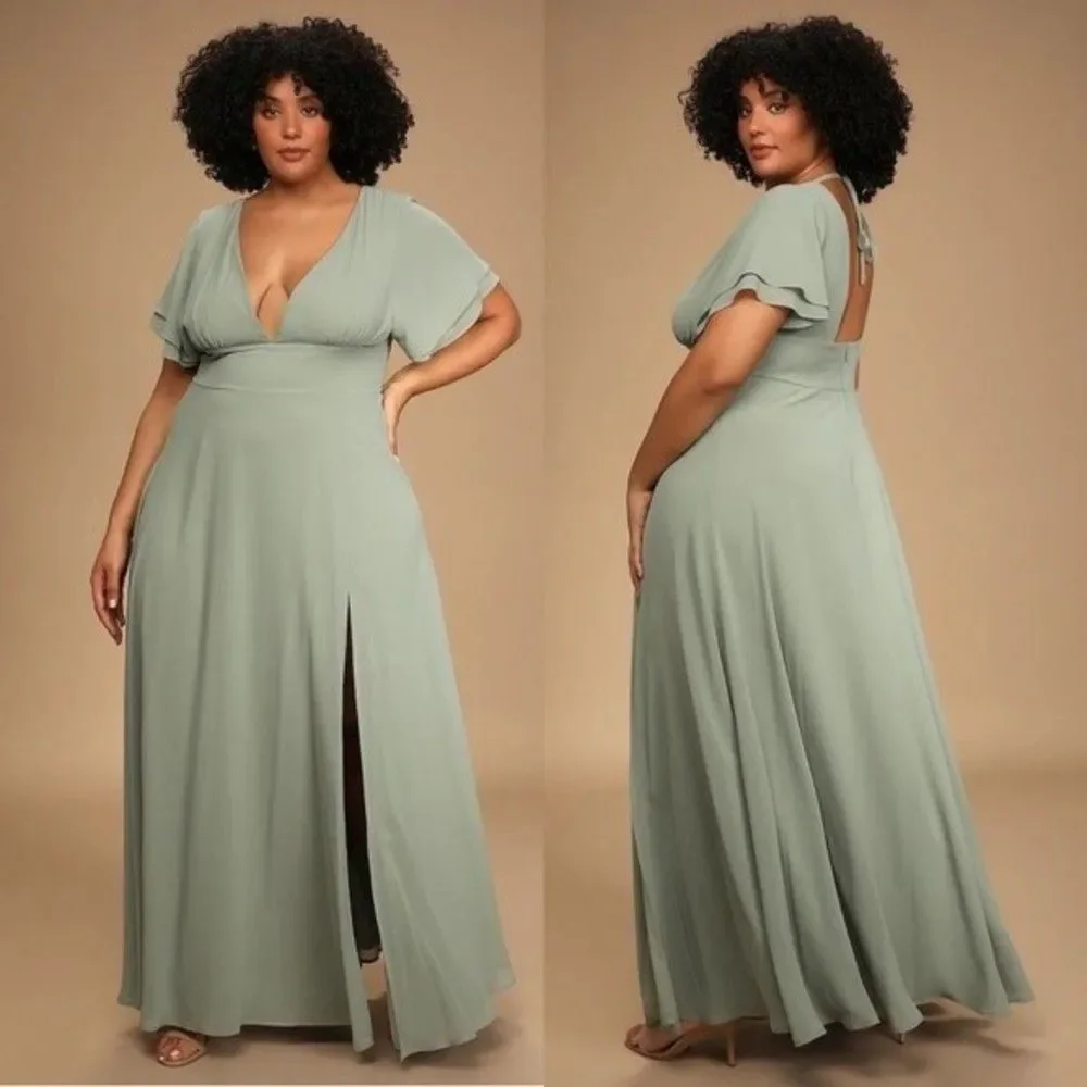 SOLD NWT Lulus Promise Of Love Sage Brush Flutter Sleeve Maxi Dress Size 2X - Picture 1 of 16
